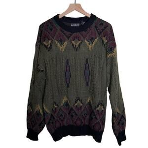VINTAGE BACHRACH chunky knit grandpa style wool blend crewneck sweater XL
